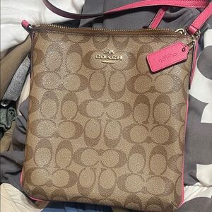 Coach Signature Brown and Pink Crossbody Bag